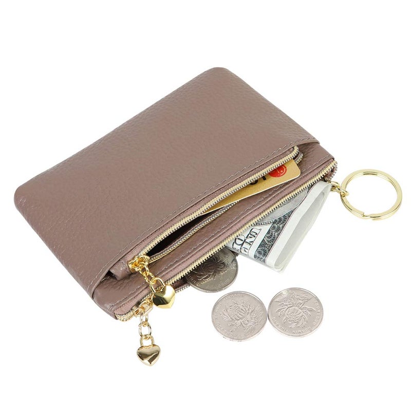 Cynure Women's Genuine Leather Coin Purse Zipper Pocket Size Pouch Change Wallet, Grey Purple - Image 3